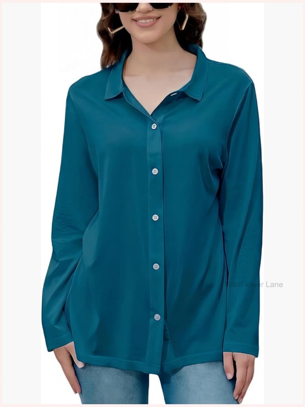 Wrinkle Free Button Down Shirt Long Sleeve Work Blouse Lightweight Casual Top